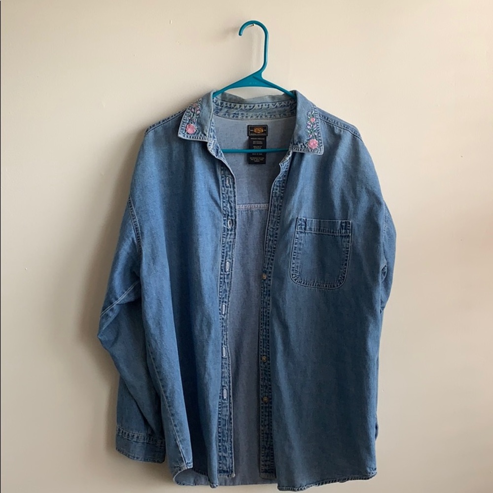 Denim Button Up Shirt, Embroidered Collar